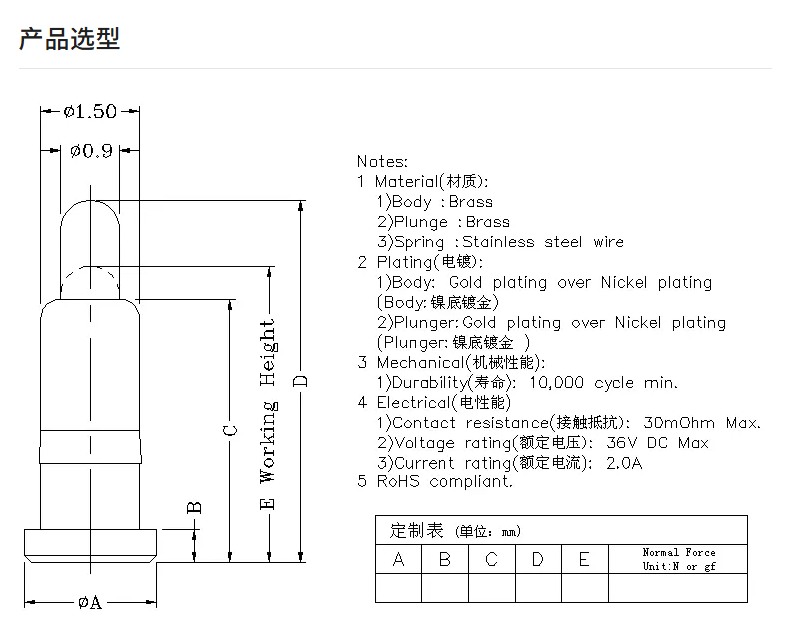 3Pin平底式弹簧针连接器 |贴片式弹簧针连接器| 防腐蚀、低阻抗 | 支持定制
