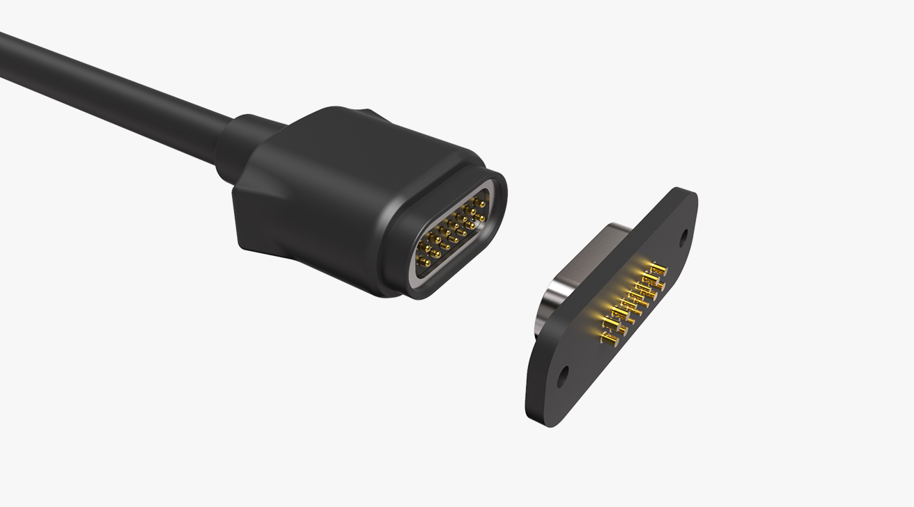 磁吸数据线 跑道形磁性系列：14PIN，电镀黄铜Au10u，电压5V，电流1A，工作行程0.8mm:50gfMax，弹力寿命10000次+，工作温度-30&deg;~85&deg;