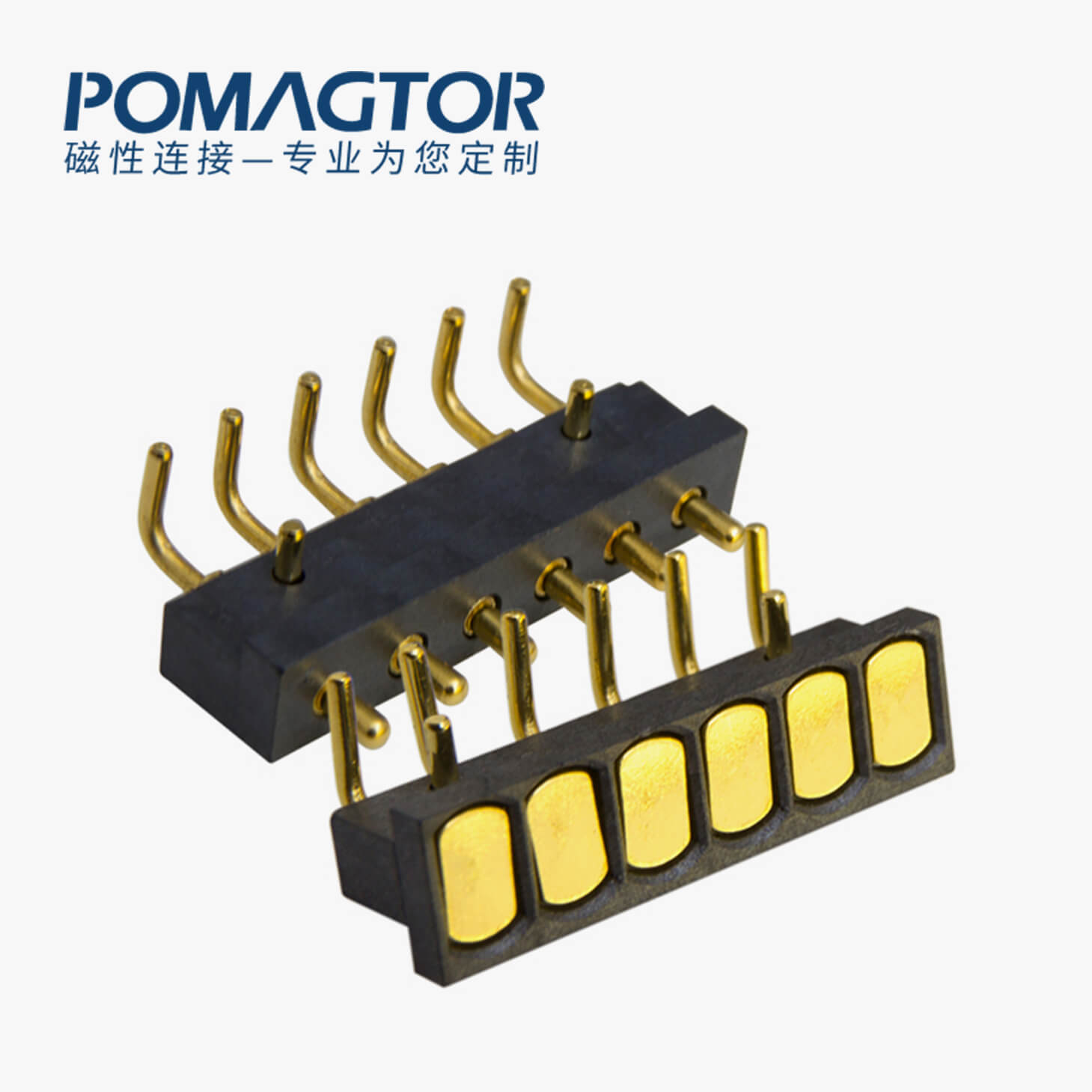 弹簧针连接器 折弯式：6PIN，电镀黄铜Au10u，电压12V，电流1.5A，工作温度-30°~85°