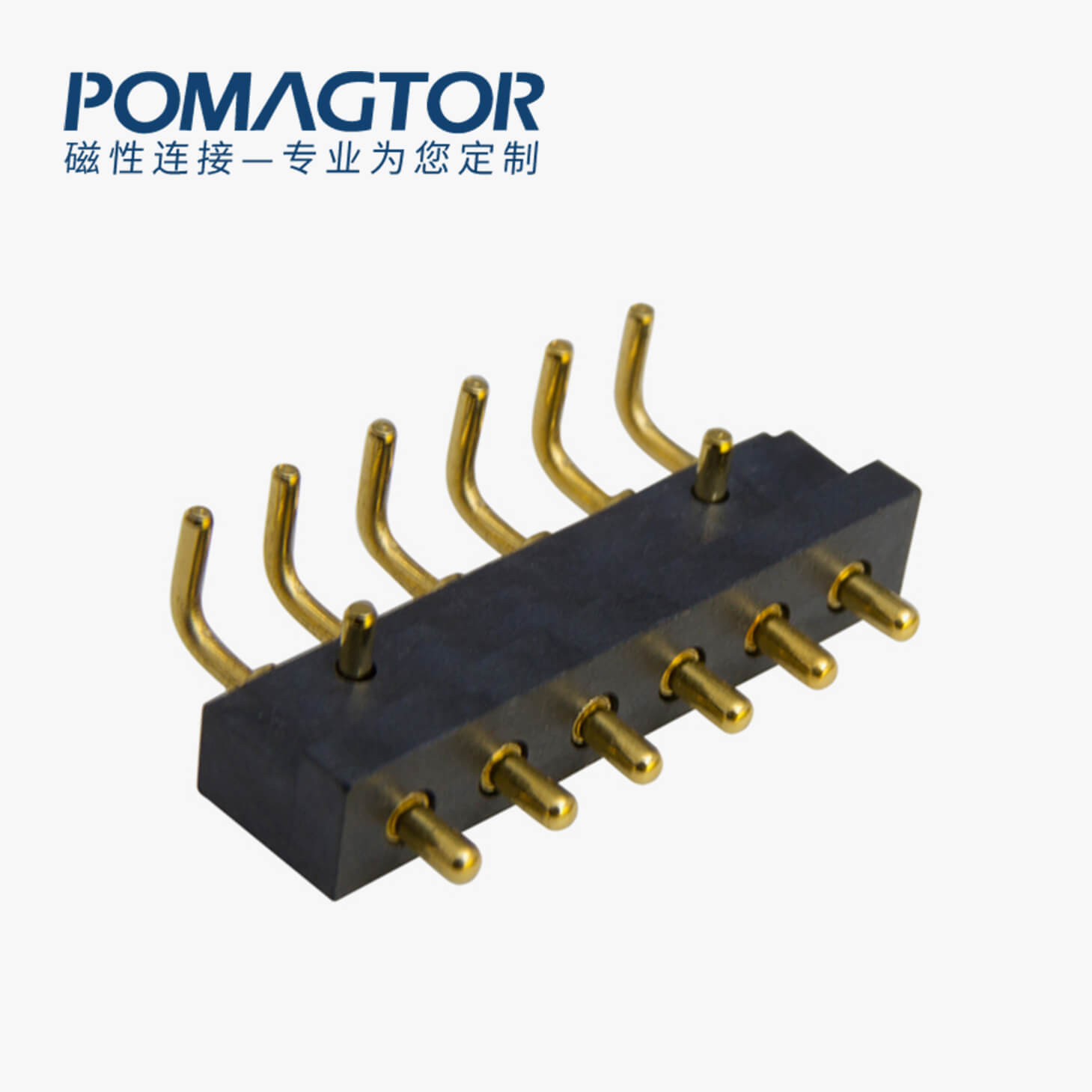 弹簧针连接器 折弯式：6PIN，电镀黄铜Au10u，电压12V，电流1.5A，工作温度-30°~85°