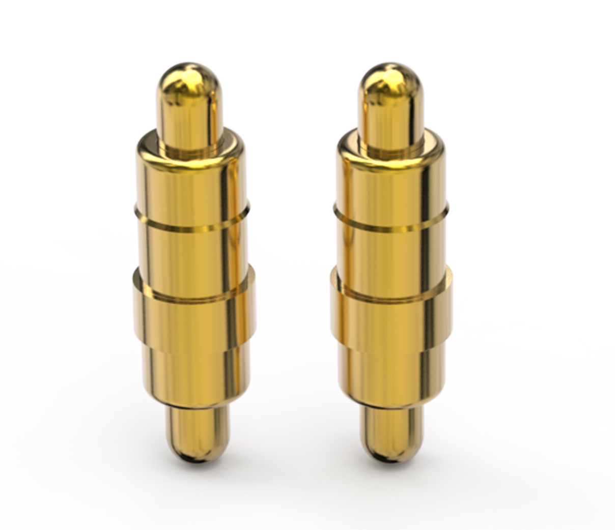 弹簧针 双头式：电镀黄铜Au1u，电压12V，电流1A，弹力10000次+，工作温度-40°~150°