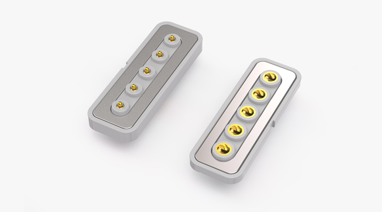 磁吸连接器 跑道形磁性系列：5PIN，电镀黄铜Au15u，电压12V，电流2.5A，工作行程0.8mm:60&plusmn;15gf，弹力10000次+，工作温度-30&deg;~85&deg;