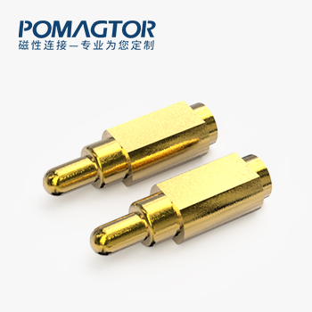 弹簧针 侧帖式：电镀黄铜Au3u，电压12V，电流1A，工作行程0.8mm:150gfMax，弹力10000次+，工作温度-30°~85°