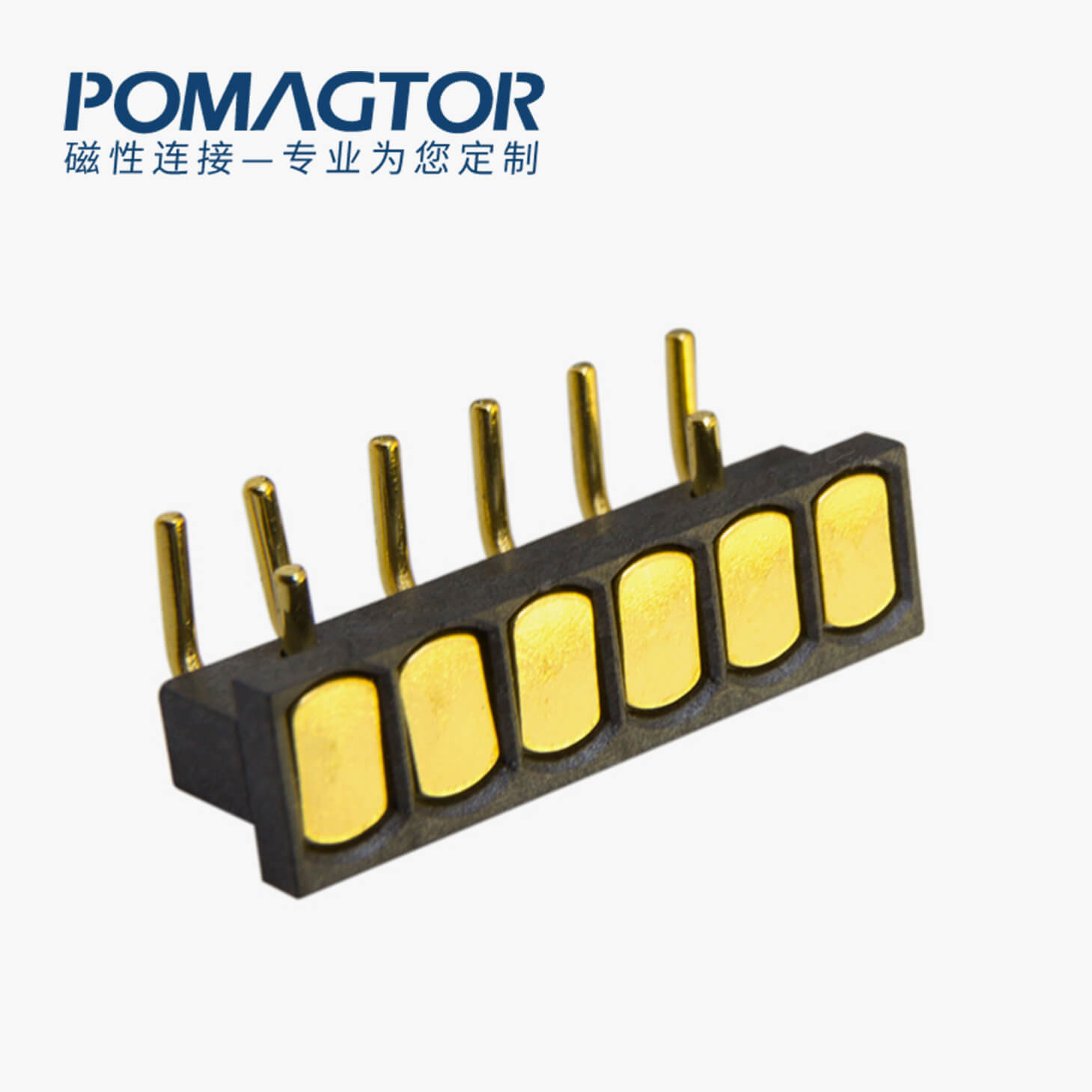 弹簧针连接器 折弯式：6PIN，电镀黄铜Au10u，电压12V，电流1.5A，工作温度-30°~85°