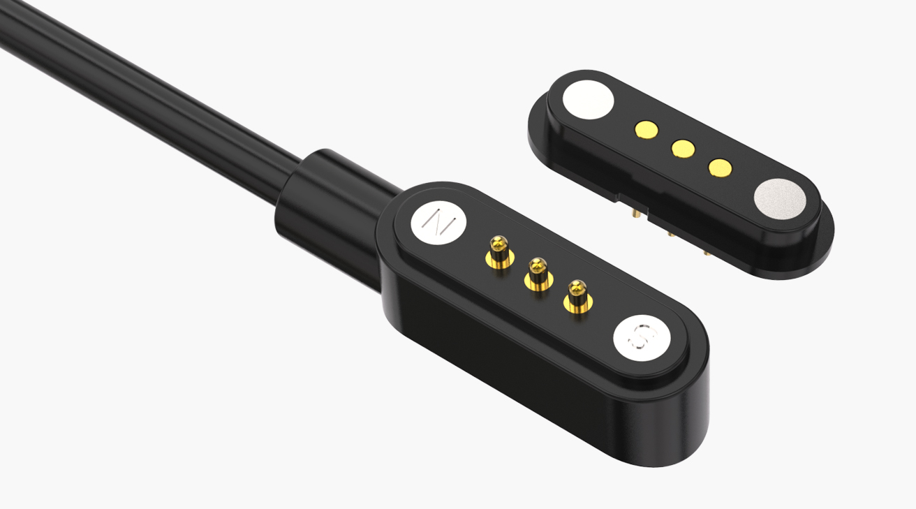 磁吸数据线 HT磁性系列：3PIN，电镀黄铜Au3u，电压5V，电流2A，工作行程0.6mm:60gfMax，弹力寿命10000次+，工作温度-30&deg;~85&deg;