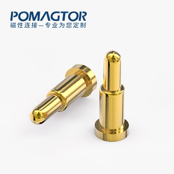 弹簧针 SMT式：电镀黄铜Au1u，电压12V，电流1.2A，工作行程0.95mm:150gf，弹力30000次+，工作温度-30°~85°