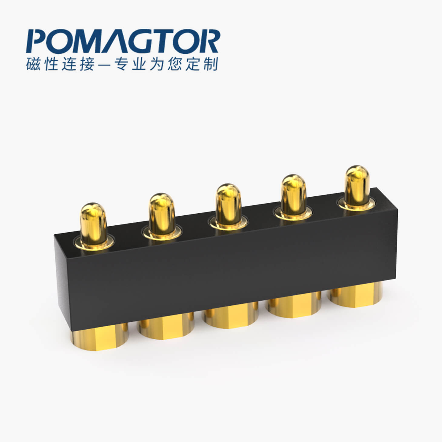 弹簧针连接器 SMT式：5PIN，电镀黄铜Au5u，电压12V，电流3A，工作行程0.8mm:100±20gf，弹力10000次+，工作温度-30°~85°