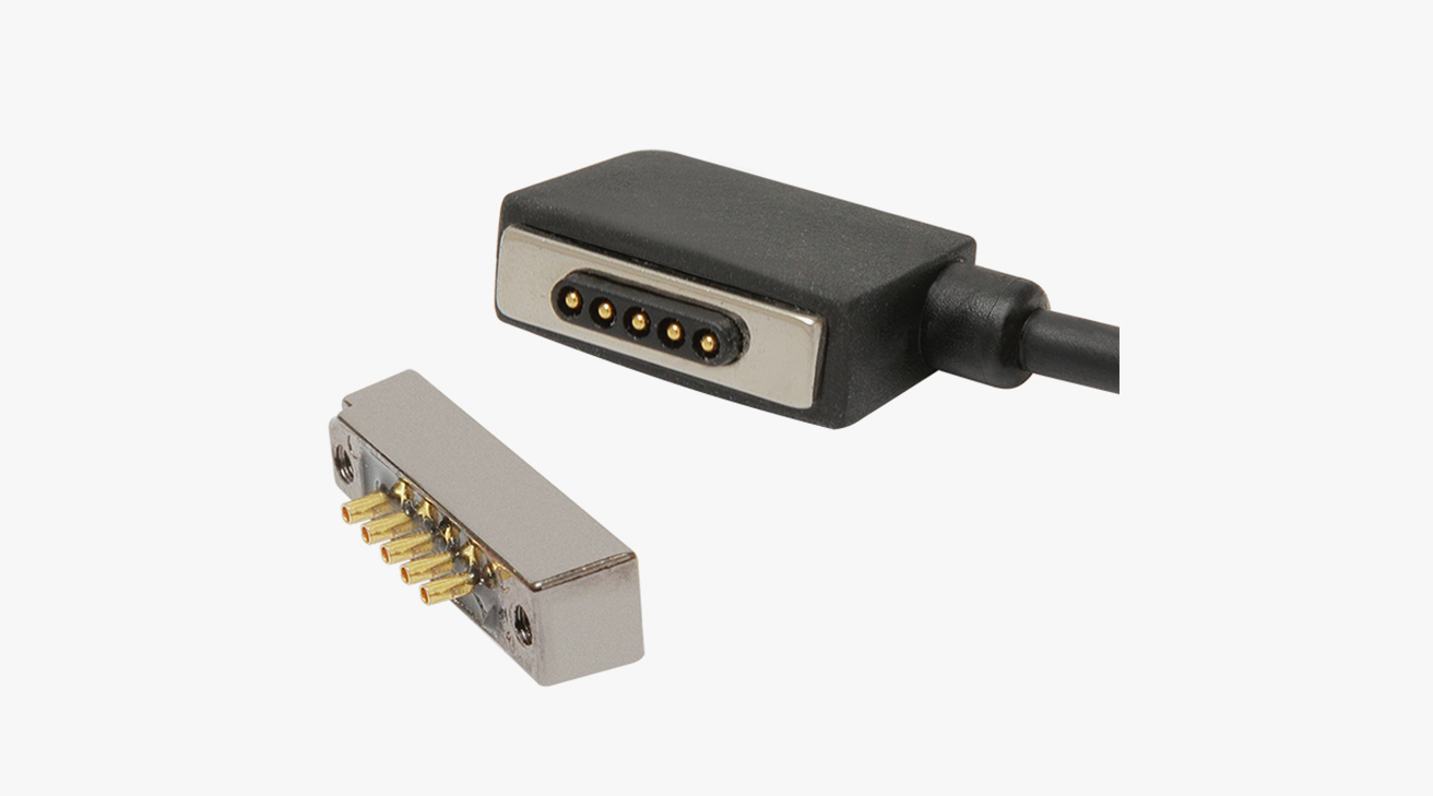 磁吸数据线 跑道形磁性系列：5PIN，电镀黄铜Au5u，电压12V，电流2A，工作行程0.7mm:80gfMax，弹力寿命30000次+，工作温度-30&deg;~80&deg;