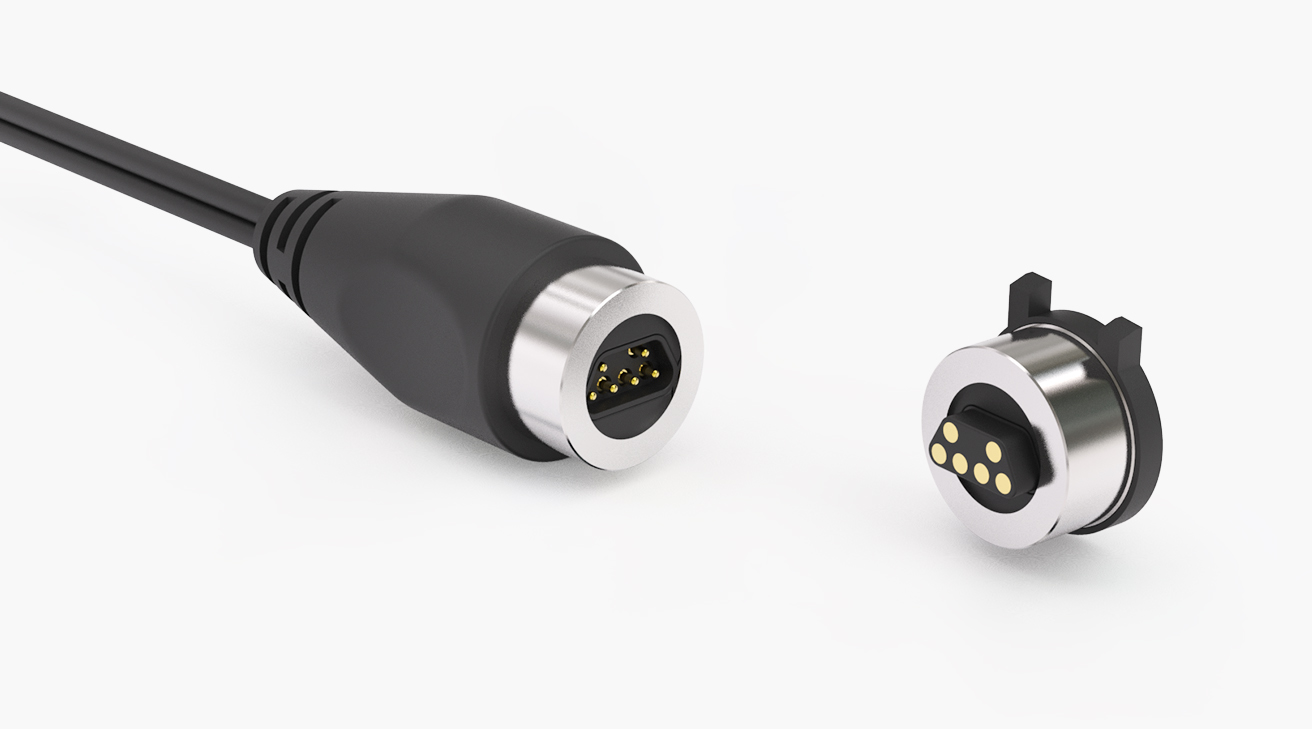 磁吸数据线 圆形磁性系列：6PIN，电压5V，电流1A，工作行程0.6mm:50&plusmn;10gfMax，弹力寿命10000次+，工作温度-40&deg;~85&deg;