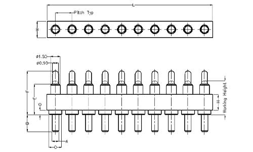 10Pin 弹簧针连接器 插件式 图纸