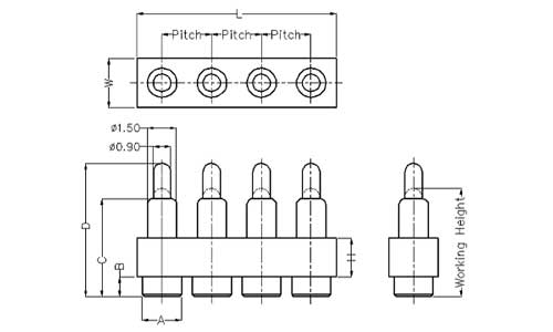 4Pin 弹簧针连接器 平底式 图纸