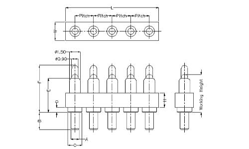 5Pin 弹簧针连接器 插件式 图纸