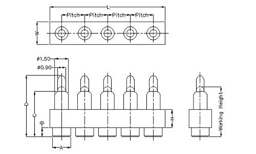 5Pin 弹簧针连接器 平底式 图纸