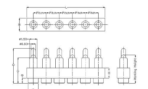 6Pin 弹簧针连接器 平底式 图纸