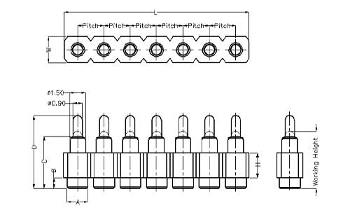 7Pin 弹簧针连接器 平底式 图纸